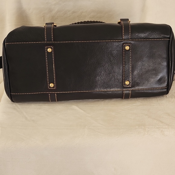 Dooney and Bourke Midnight Navy Florentine Leather Satchel with Gold Accents - Picture 3 of 9